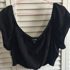 Torrid Black Puff Sleeve Smocked Crop Blouse